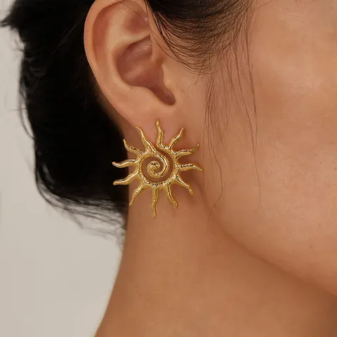 Golden Anti Tarnish Sun Earrings